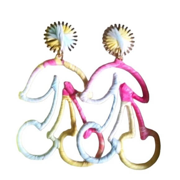 Piper K Dangle Pastel Cherry Pastel Pink Yellow Blue Dangle Earrings - Picture 4 of 4